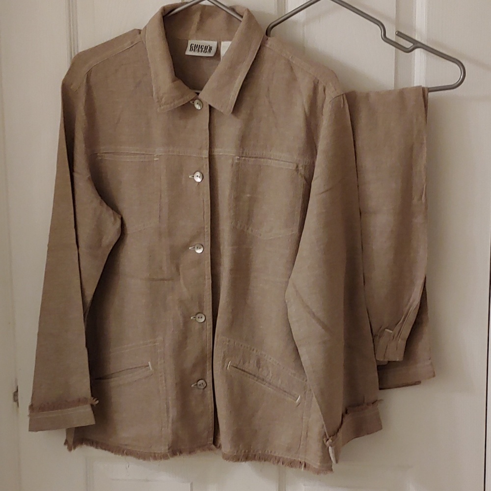 Chico's fringe linen 2pc pants set sz 2 brown